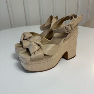 Sam Edelman Beige Knotted Platform Sandals with Ankle Strap